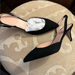 J crew Black suede sling back heels. NWT and in box. 3 inch heel 9.5